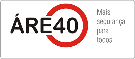 Ilustração mostra o texto em preto " ÁREA40" com um circulo vermelho ao lado direito o texto " Mais segurança para todos." em perto 